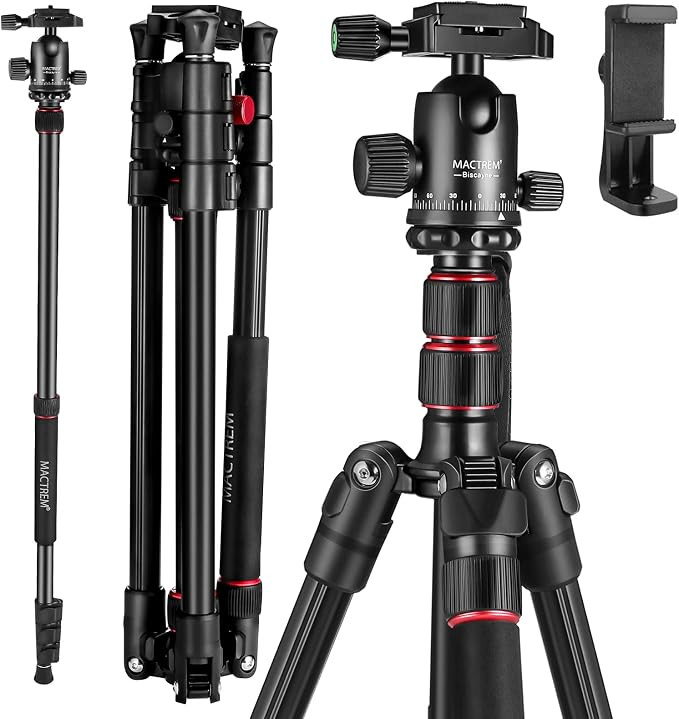 MACTREM 80" Camera Tripod, DSLR Tripod Heavy Duty for Travel, 360 ° Ball Head Professional Alumi... | Amazon (US)