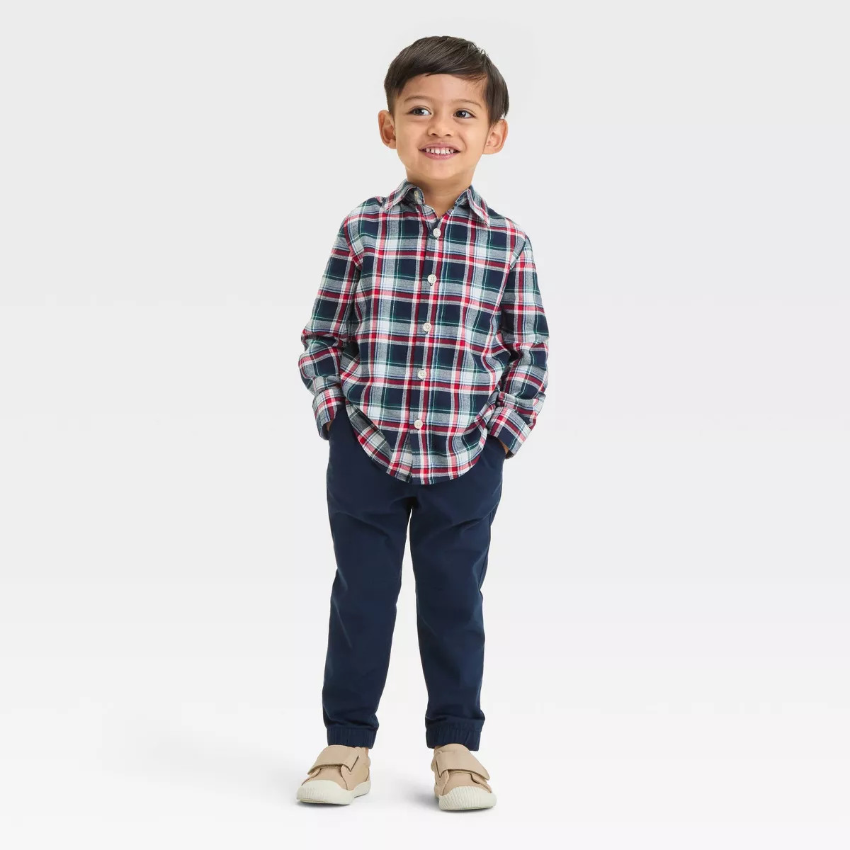 OshKosh B'gosh Toddler Boys' Plaid Long Sleeve Flannel Shirt - Green/Red 3T | Target