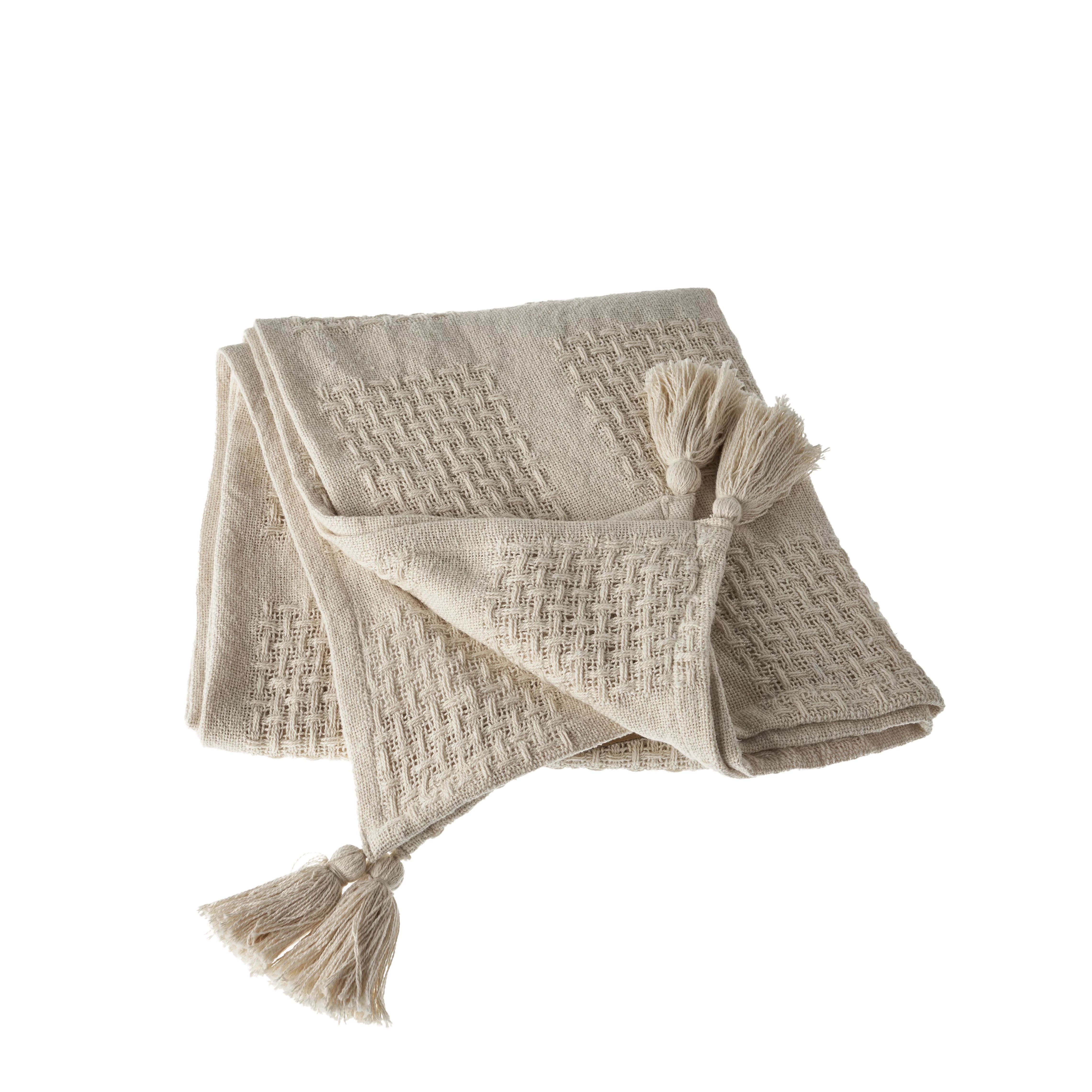 Woven Paths Gingham Beige Patchwork Cotton Throw Blanket with Tassels, 60" x 50" | Walmart (US)