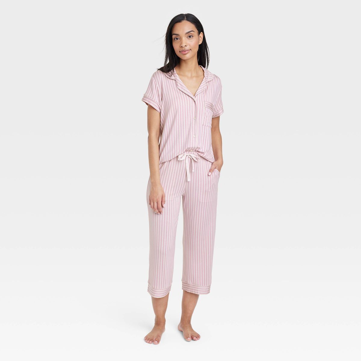 Women's Beautifully Soft Short Sleeve Notch Collar Top and Pants Pajama Set - Stars Above™ Pink... | Target