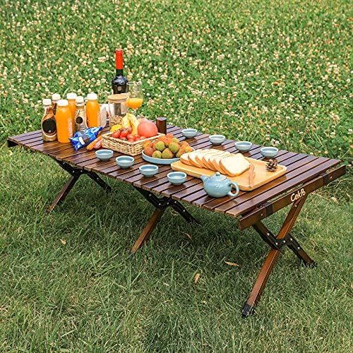 CekPo Portable Camping Table, Wooden Folding Picnic Table in a Carry Bag, 47In Travel Camp Tables wi | Amazon (US)