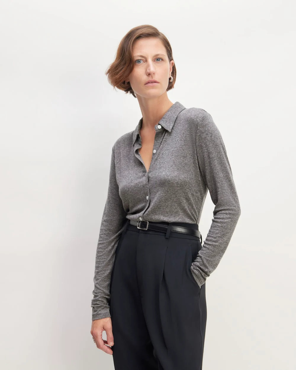 Everlane Must-Have Shirt, Butterluxe, Heather Charcoal, Size XXS, Wool | Everlane