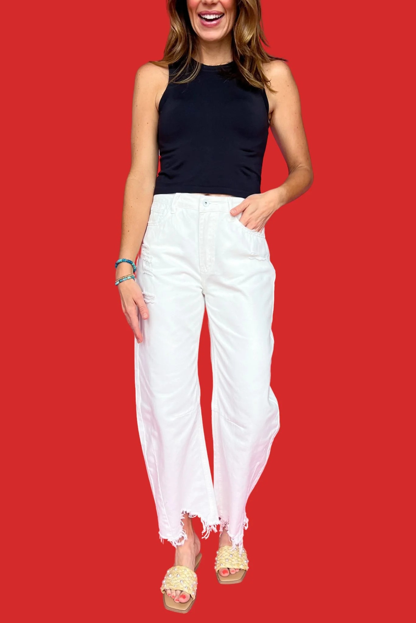 Special A White High Rise Distressed Barrel Jeans *FINAL SALE* | Shop Style Your Senses