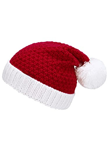 Komorebi Womens Christmas Hat Christmas Beanie with Faux Fur Pom Knit Red Beanie Happy Chirstmas Red&White One Size | Amazon (US)