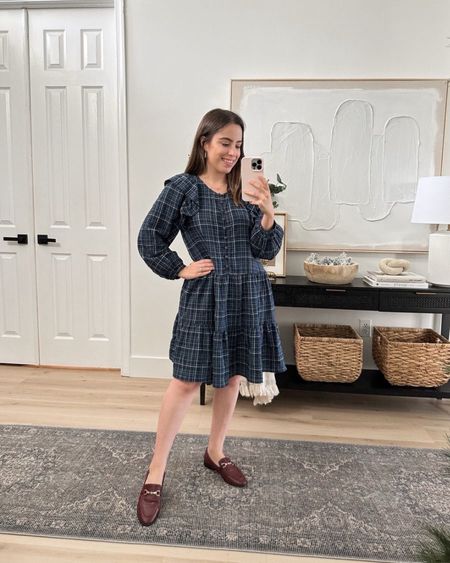 Here's a comfy outfit idea: a plaid button-front dress and burgundy loafers!
#holidayoutfit #petitefashion #wardroberefresh #easyoutfit

#LTKshoecrush #LTKstyletip #LTKHoliday