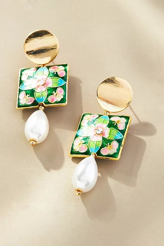 Square Floral Pearl Drop Earrings | Anthropologie (US)