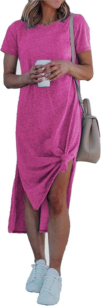 Alaster Women’s Casual T-Shirt Midi Dress Short Sleeve Summer High Splits Dress with Pocket Hig... | Amazon (US)