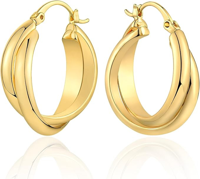 MEVECCO Gold Hoop Earrings for Women 18K Gold Plated Oval Hoop Earrings Simple Hypoallergenic Big... | Amazon (US)