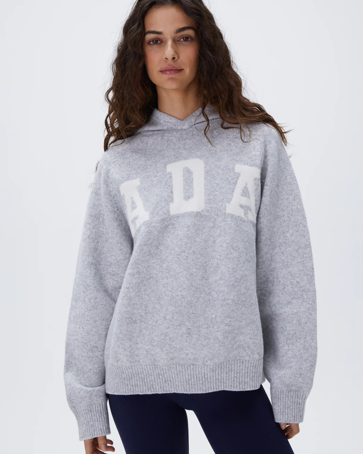 ADA Oversized Knit Hoodie - Light Grey Melange/Cream | Adanola UK
