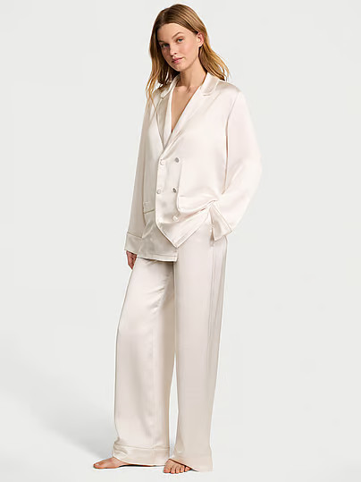Luxe Satin Bridal Double-Breasted Long Pajama Set, White/ivory, Smallreg - Women's Sets - Victoria's Secret | Victoria's Secret (US / CA )