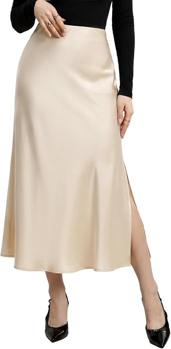 Kate Kasin Women Satin Midi Skirts, High Waisted Silk Flowy Fishtail Skirt | Amazon (US)
