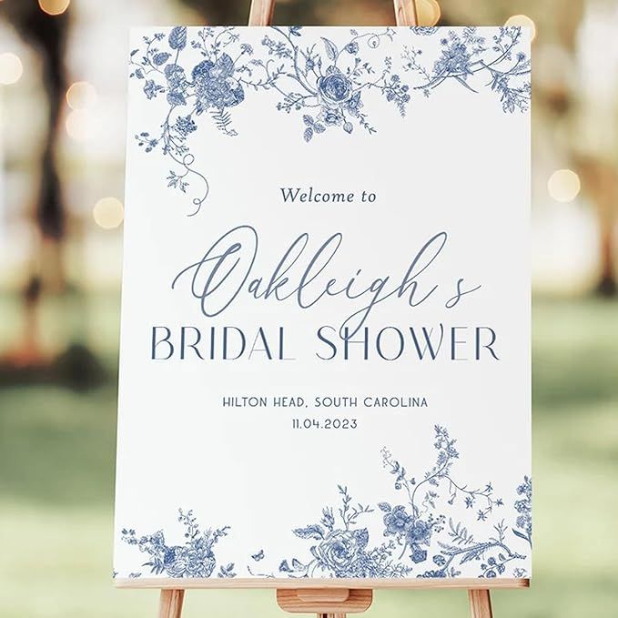 Blue Floral Bridal Shower Welcome Sign, Dusty Blue Bridal Shower Sign, Bridal Shower Decor, Brida... | Amazon (US)