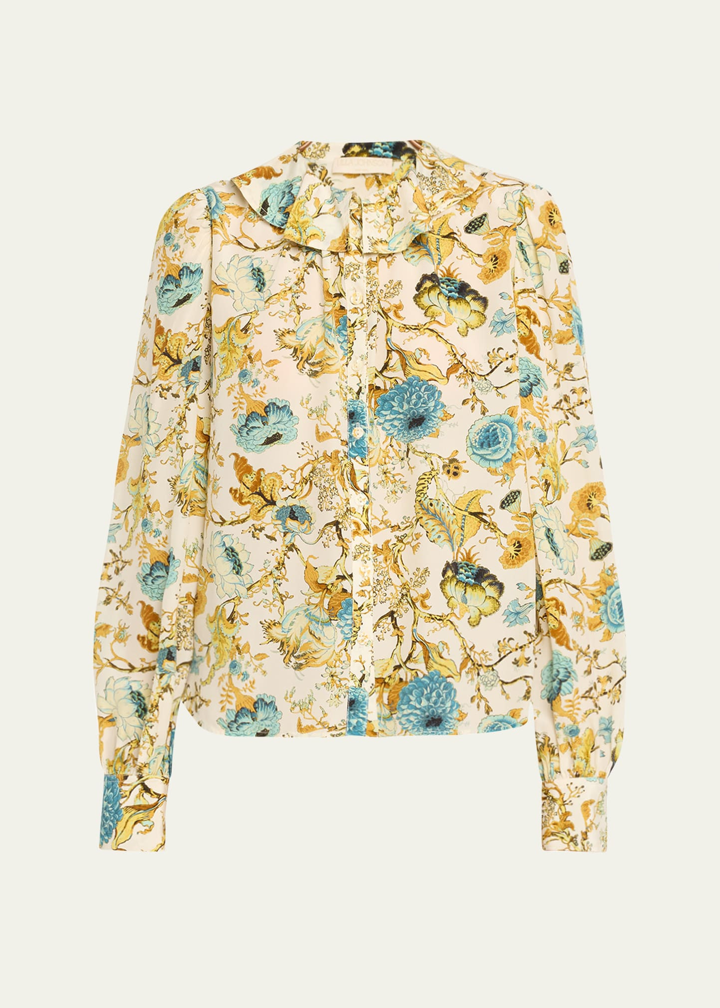 Ulla Johnson Veron Floral Silk Ruffle-Collar Blouse | Bergdorf Goodman