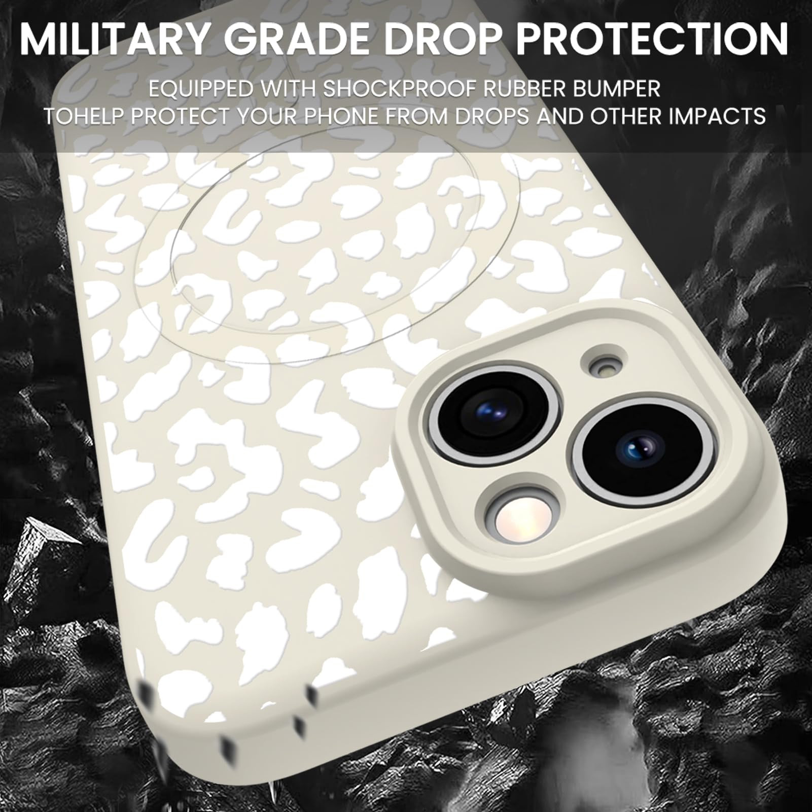 OOK Magnetic for iPhone 15 Plus Case, Silicone White Leopard Cute Pattern, Compatible with MagSaf... | Amazon (US)
