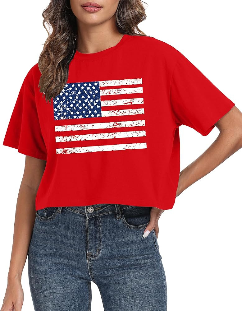 American Flag Shirt Women 4th of July Shirt USA Print T Shirt Memorial Day Shirts Patriotic Casua... | Amazon (US)