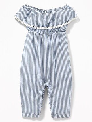 Old Navy Baby Striped Pom-Pom Trim Romper For Baby Blue Stripe Size 0-3 M | Old Navy US