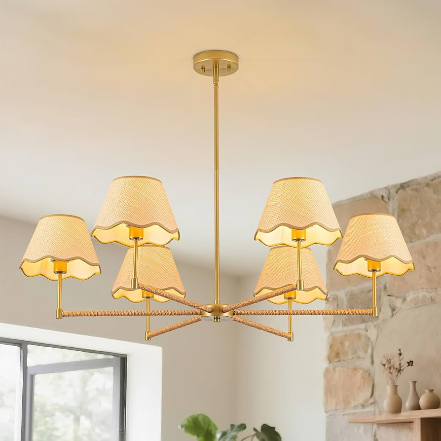 MAYNA 38”Rattan Chandelier, 6-Light Farmhouse Rattan Light Fixture with Wicker Lamp Shades, Mod... | Amazon (US)