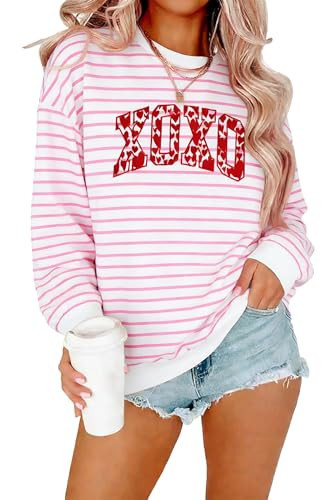 ASTANFY Valentines Sweatshirts Women Valentines Day Sweater Embroidered Love Heart Sweatshirt Cute Oversized Lover Shirt | Amazon (US)