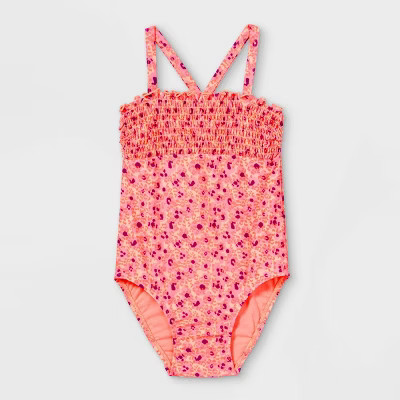 Toddler Girls' Animal Print Smocked One Piece Swimsuit - Cat & Jack™ Moxie Peach | Target