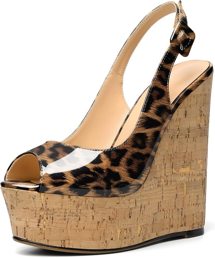 YODEKS Women's Platform Sandals Wedge Heel Peep Toe High Heeled Pumps Platform Wooden Heel Summer... | Amazon (US)