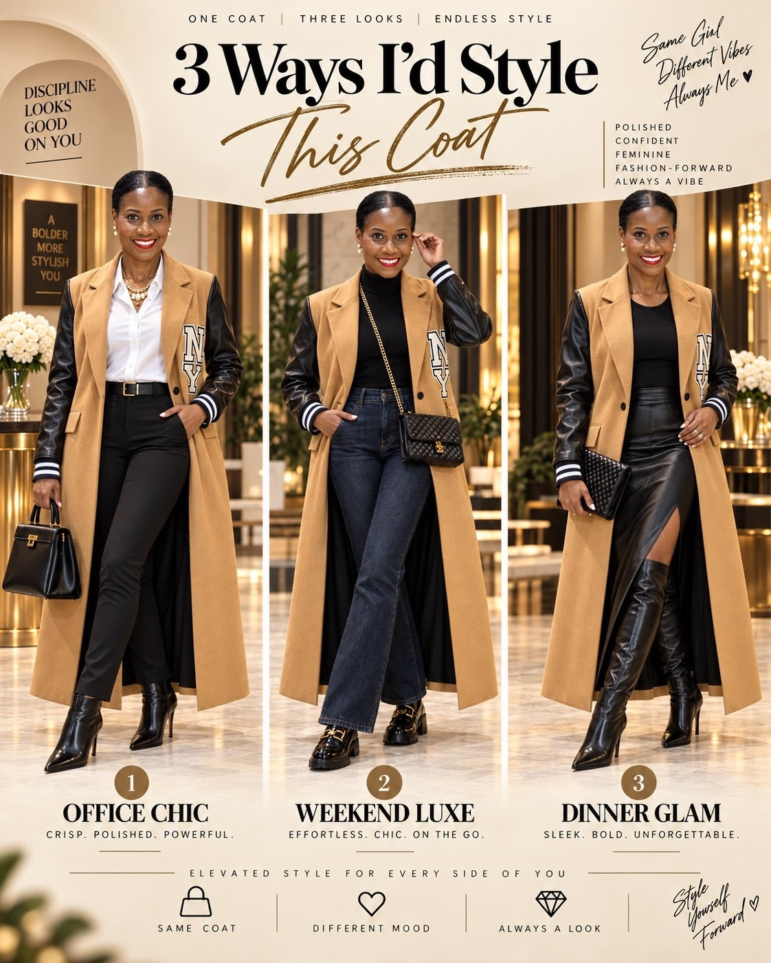 One coat. Three moods. Which one are you? 🤎 I love a statement piece that can work overtime. I’d take this coat from Office Chic → Weekend Luxe → Dinner Glam without thinking twice.

My pick? That Office Chic look is VERY me — polished with a little edge. 😆

Which styling are you choosing: 1, 2 or 3?

Shop the coat + my styling picks through my LTK.

#LTKStyleTip #LTKFashion  #WomenOver50Style #FallFashion #StatementCoat #CoatStyle #OfficeStyle #WorkwearFashion #WeekendStyle #DinnerStyle #FashionOver40 #StyleInspiration #ElevatedStyle

AI-generated styling inspiration using my photo.
Commissionable links may be included