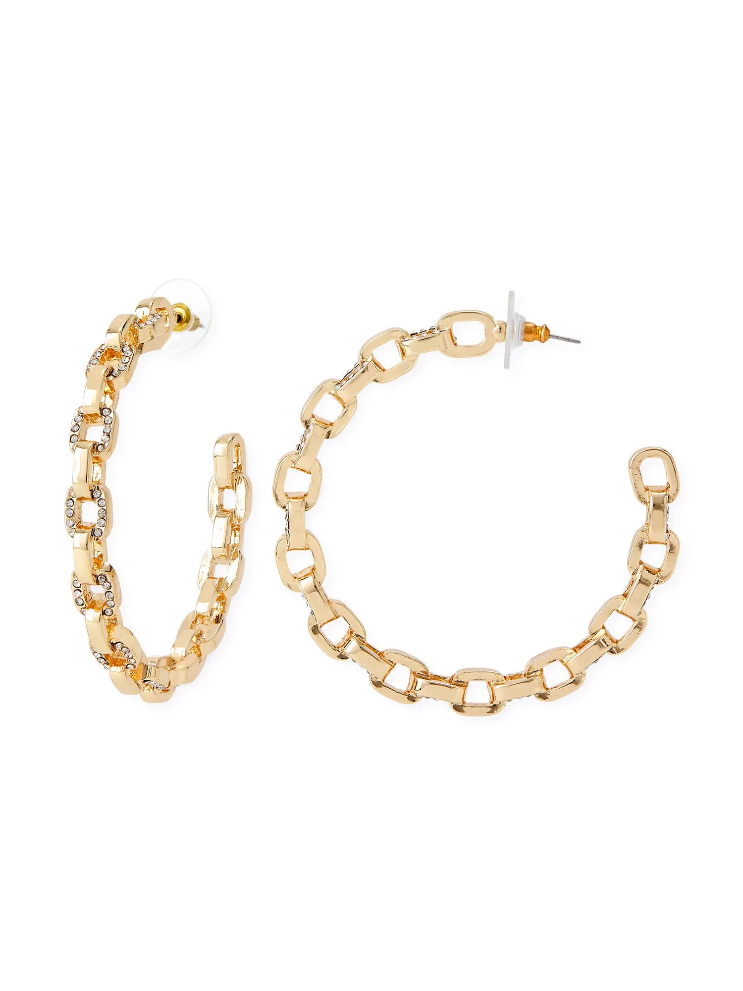 Sofia Jewelry by Sofia Vergara Women’s Gold-Tone Link Pavé Hoop Earrings - Walmart.com | Walmart (US)