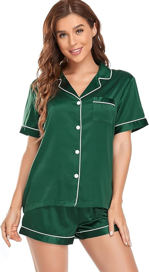 Serenedelicacy Women's Satin Pajama Set 2-Piece Sleepwear Loungewear Button Down Short Sleeve PJ ... | Amazon (US)