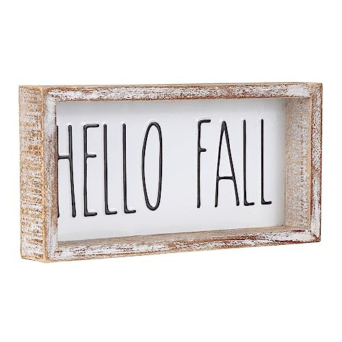 FESTWIND Fall Decor, Hello Fall Block Sign for Shelf, Mantel, Table, Rustic Thanksgiving Decoration, Autumn Tiered Tray Decor, Embossed Metal With Wood Frame Black | Amazon (US)
