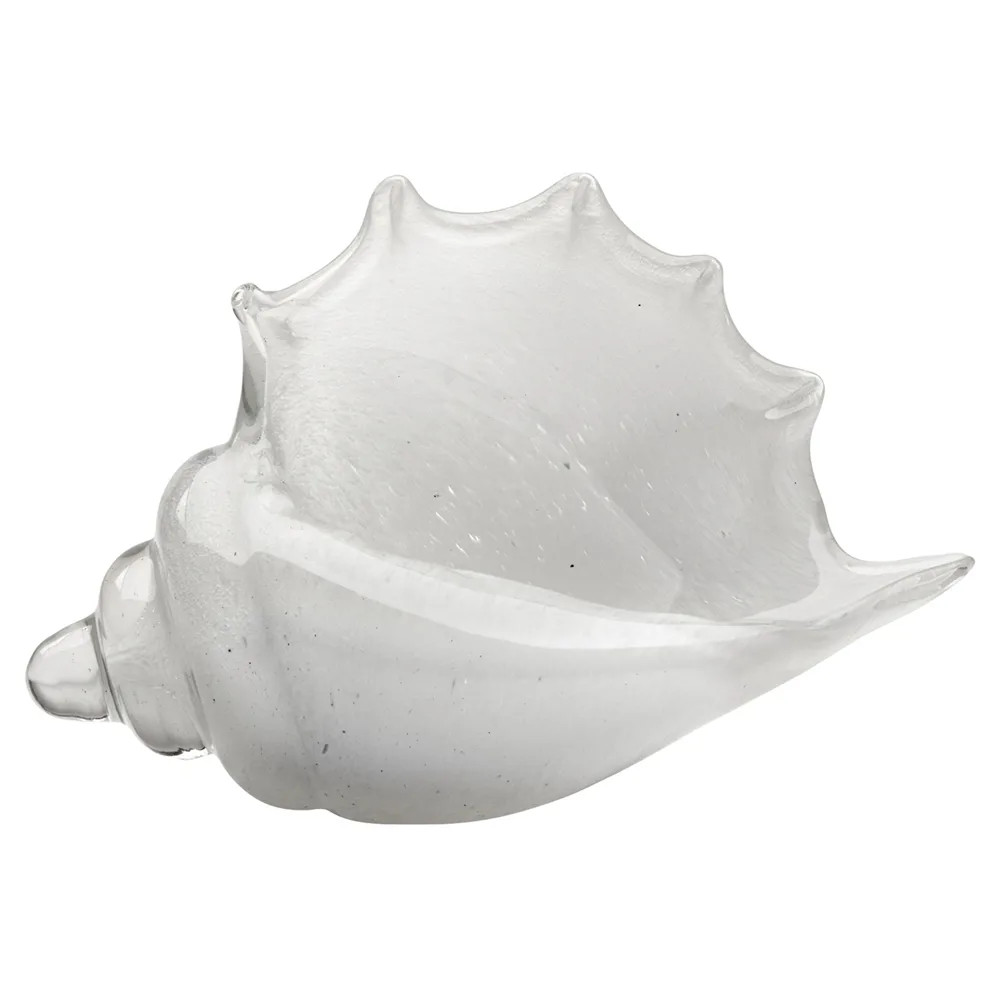 Tristan Coastal Beach White Hand Blown Glass Shell Sculpture | Kathy Kuo Home