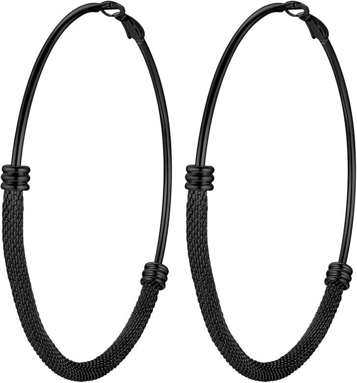 Stainless Steel Hoop Earrings For Women, Minimalist And Chic Jewelry, Black/18K Real Gold Plated,... | Amazon (US)