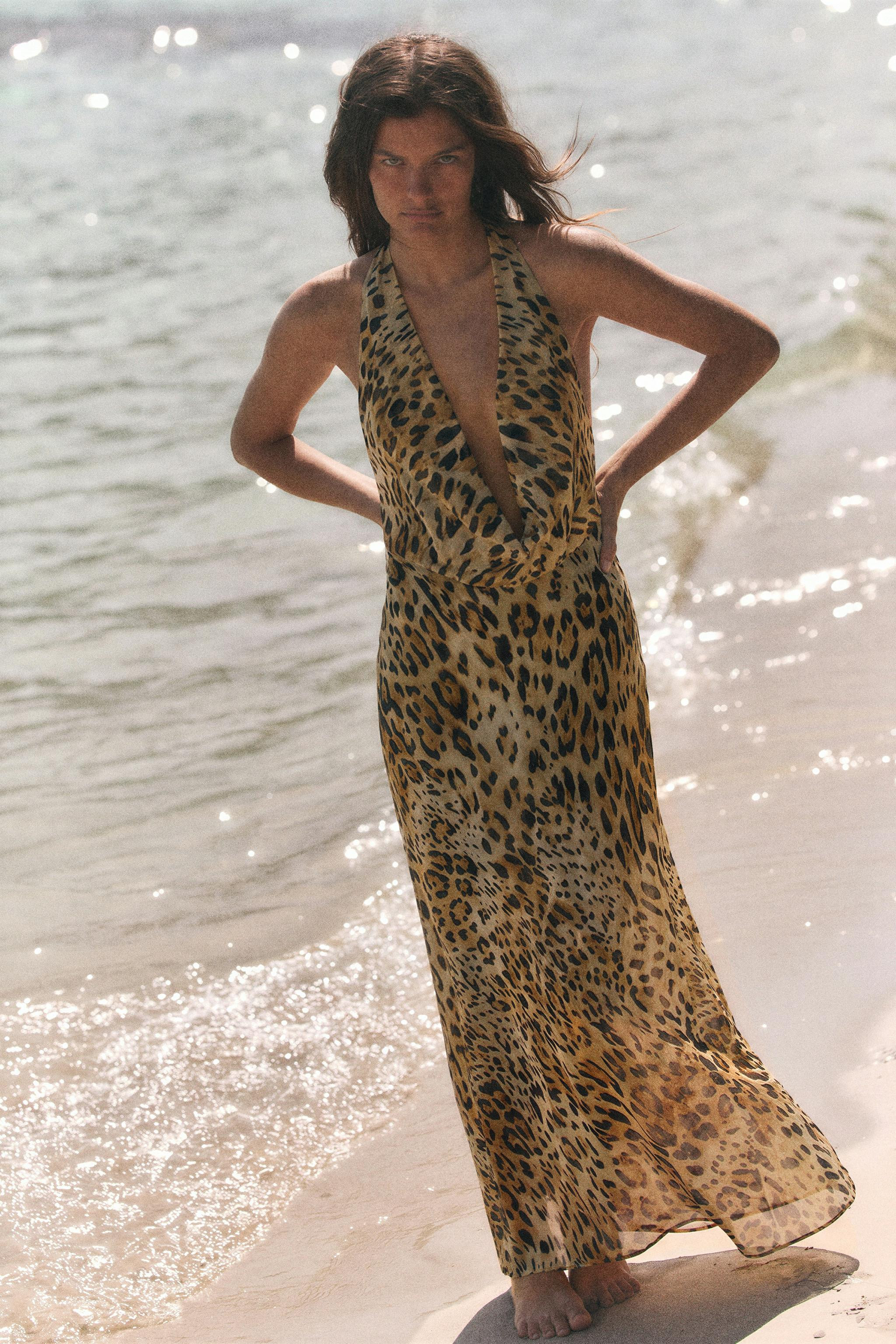 LONG ANIMAL PRINT HALTER DRESS | Zara UK