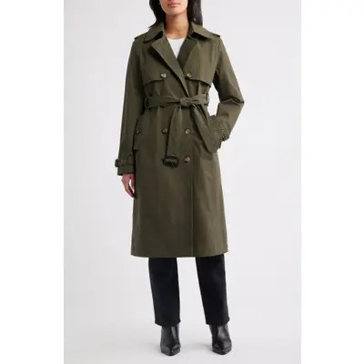 Bernardo Belted Stretch Cotton Trench Coat in Light Grey at Nordstrom, Size Small | Nordstrom