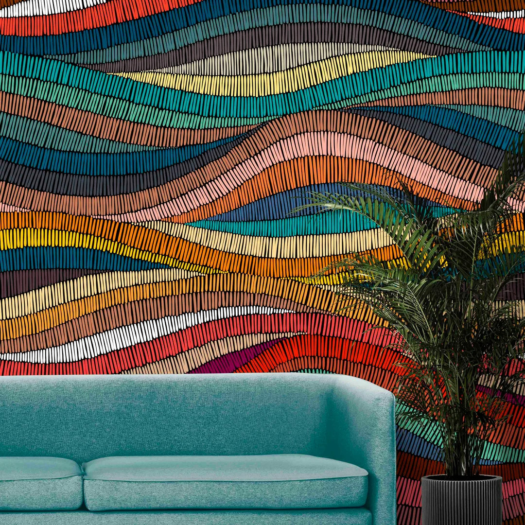 Custom Size Wallpaper - Bohemian Wavy Pattern Wallpaper - Peel and Stick Wall Decal - Self Adhesi... | Etsy (US)