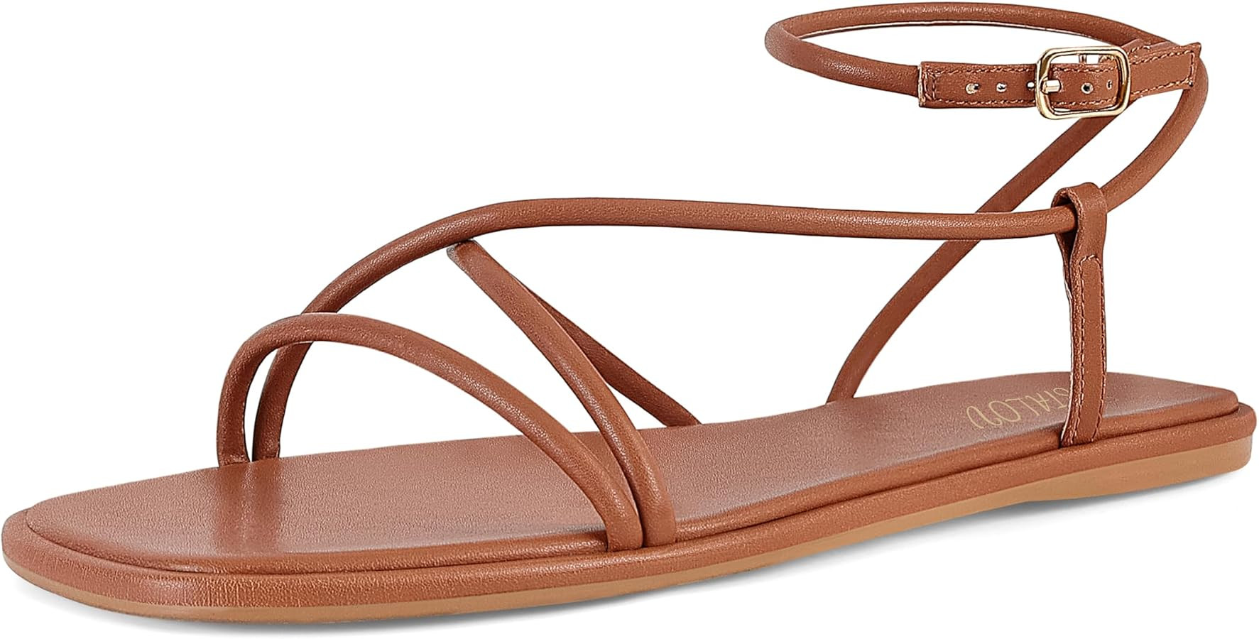 STALOV Strappy Flat Sandals for Women Square Open Toe Leather Ankle Strap Flats Sandals Comfortab... | Amazon (US)