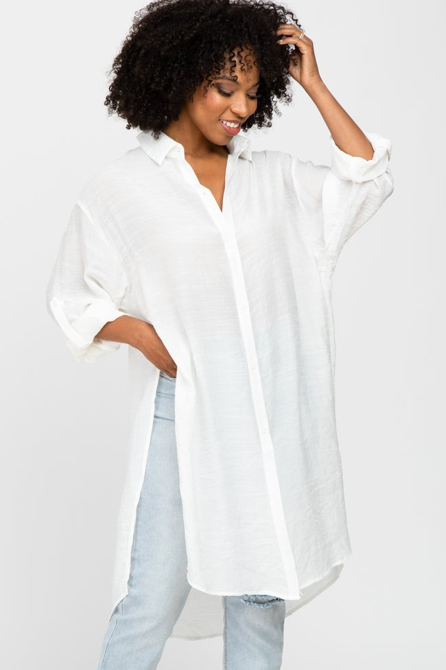Ivory Button Front Side Slit Oversized Blouse | PinkBlush Maternity