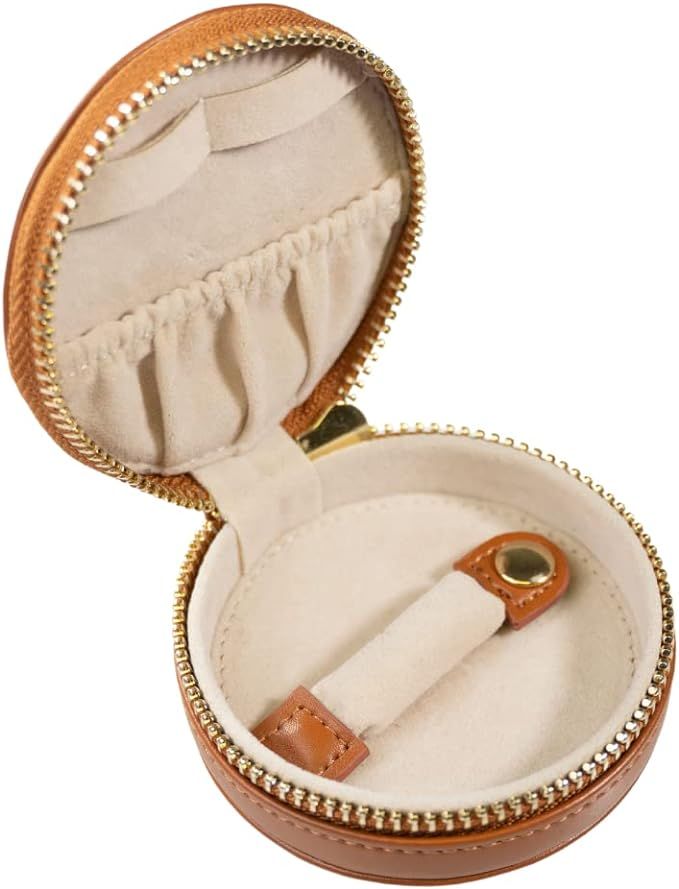 Everyday Genuine Cow Leather Zip Around Mini Travel Jewelry Box Organizer with Zipper Closure (Sa... | Amazon (US)