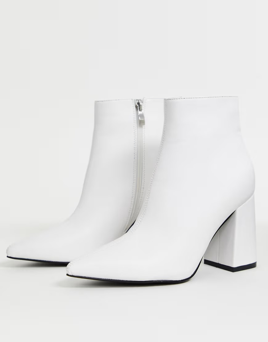 Public Desire Empire block heeled ankle boot in white | ASOS (Global)