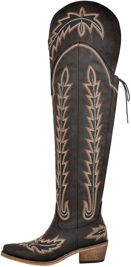 Over the Knee Cowboy Boots for Women Adjustable Thigh High Cowgirl Boots | Amazon (US)
