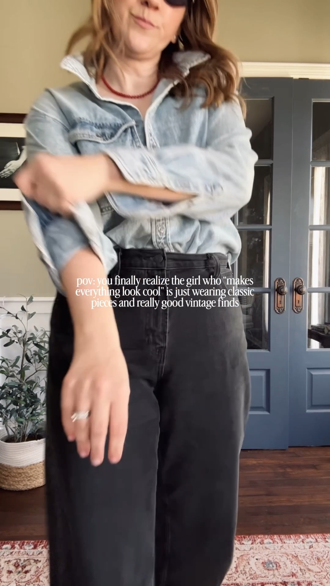 OOTD - 

Denim Shirt- old from Target but linking this years version - I’d go up a size or two 
Jeans- Gap - tts or if you’re between sizes go up one 
Shoes- Freda Salvador - sizes 8 and up go up a half size - code: jena10
Necklace: Madewell
Sweatshirt - Marie Layer- up a size 
Chore Coat - Reed Vintage but linking others 
Bag- Clare V 
Sunnies - Target 
Makeup - Merit & Jones Road 

#LTKSeasonal #LTKootd #LTKgrwm