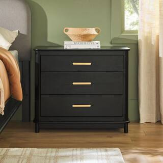 Walker Edison Furniture Company Contemporary Black 3-Drawer 30.25 in. W Solid Wood Nightstand wit... | The Home Depot