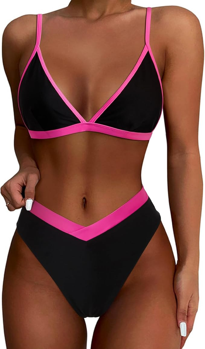 SUUKSESS Women Triangle High Cut Bikini Sets Sexy High Waisted 2 Piece Swimsuit | Amazon (US)
