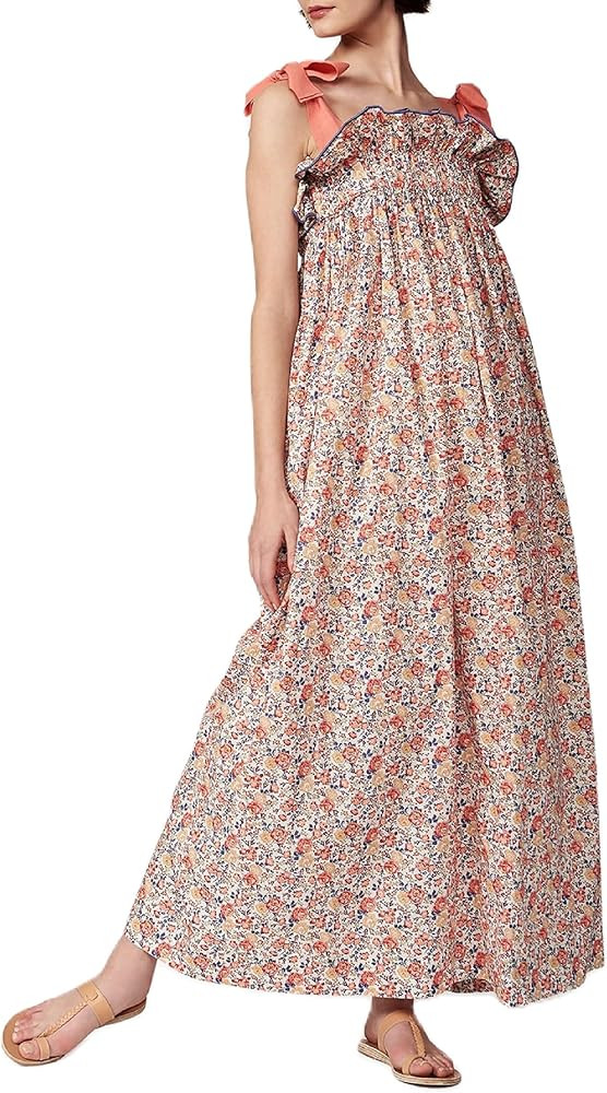 NUFIWI Women Tie Shoulder Graffiti Long Dress Sleeveless Flowy Graphic Maxi Dress Swing Spaghetti... | Amazon (US)