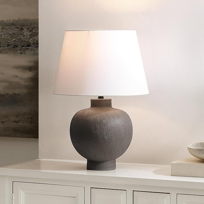 SAFAVIEH Lighting Collection - Benita Brushed Grey Resin Table Lamp with Fabric Shade, 22" Modern... | Amazon (US)