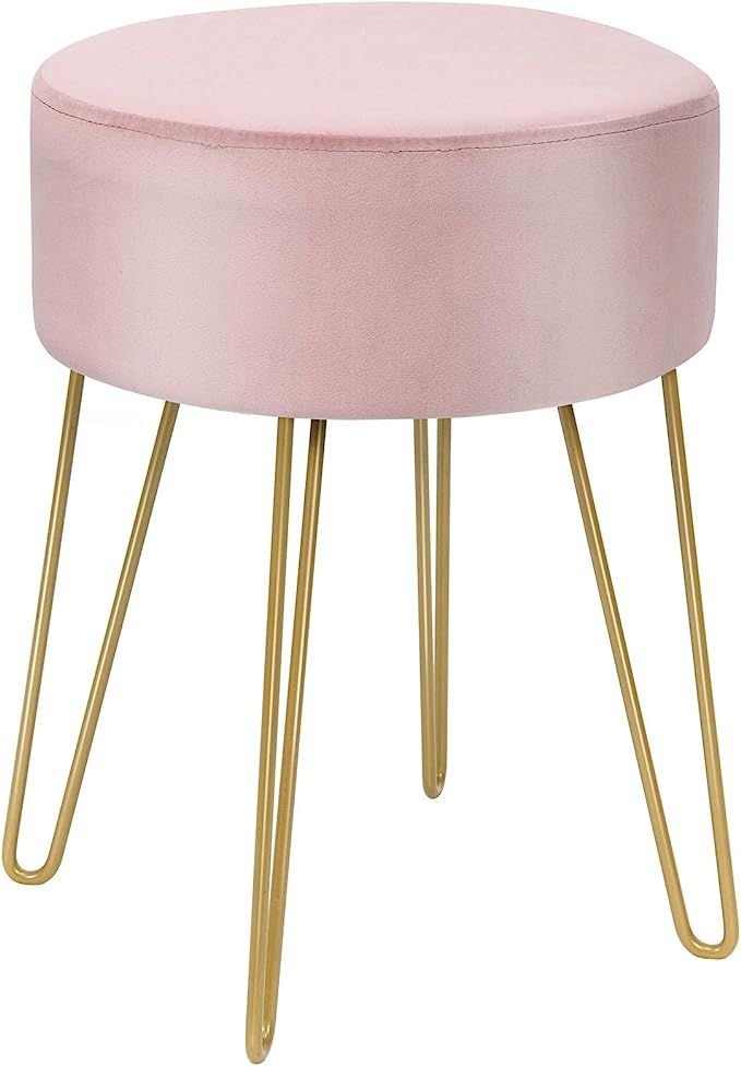 Giantex Velvet Footrest Stool Round Modern with Gold Sturdy Metal Legs, Upholstered Seat Dressing... | Amazon (US)