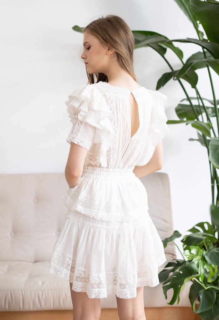 Short Sleeves Ruffle Crochet Tiered Dress | Chicwish