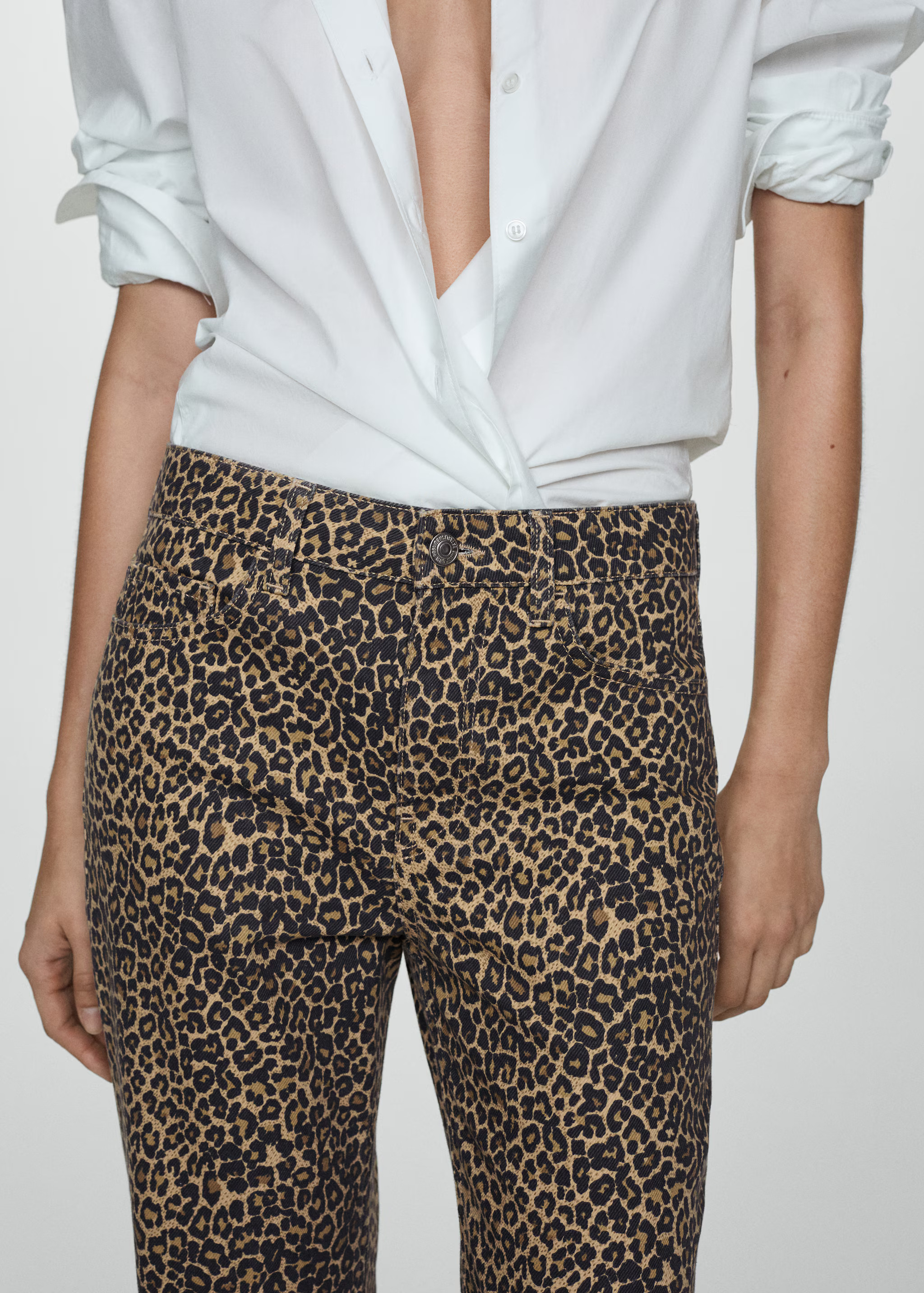 Leopard-print straight jeans - Woman | MANGO USA | MANGO (US)