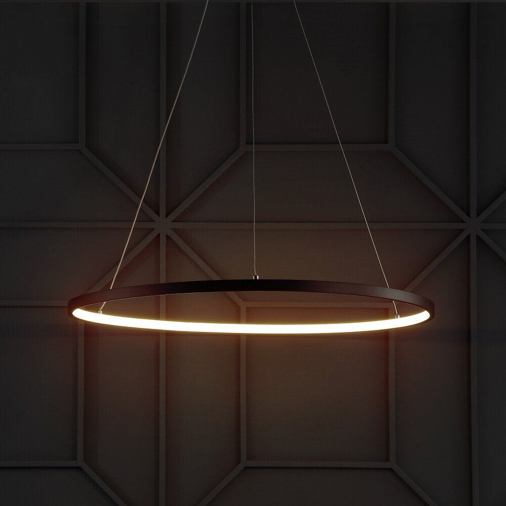 Brice 23.7" Round Integrated LED Metal Chandelier, Matte Black by JONATHAN Y (Black) | Bed Bath & Beyond