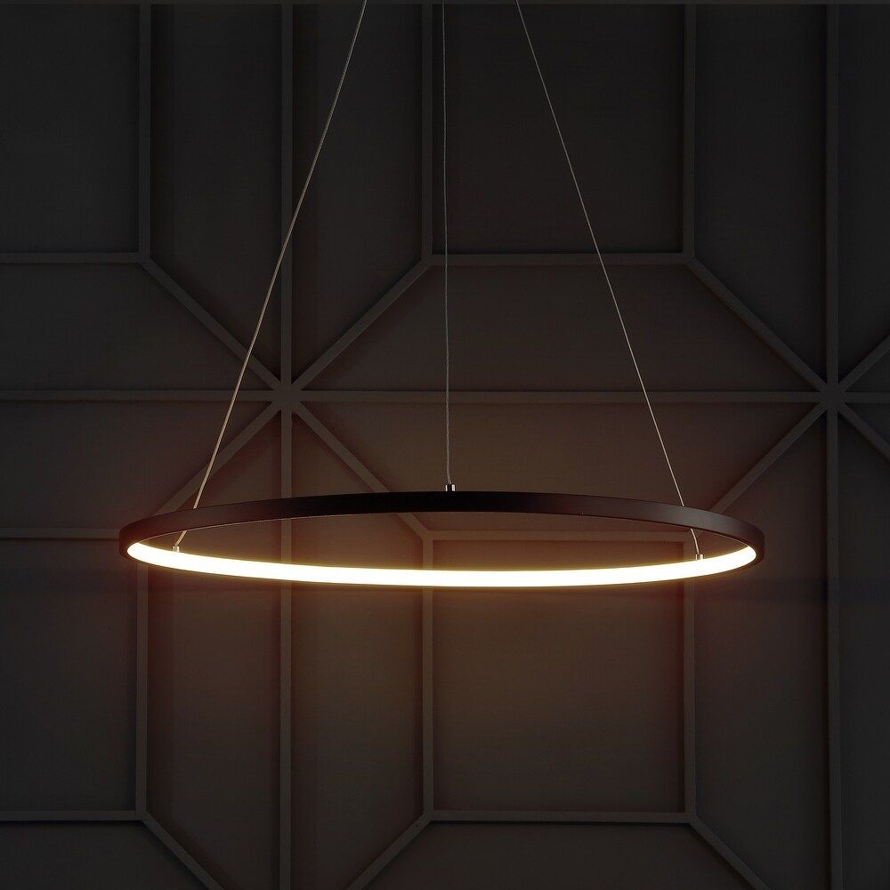 Brice 23.7" Round Integrated LED Metal Chandelier, Matte Black by JONATHAN Y (Black) | Bed Bath & Beyond