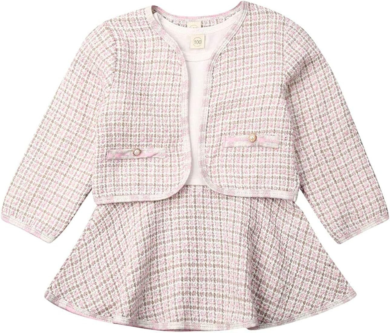 2Pcs Toddler Baby Girls Kid Long Sleeve Plaid Cardigan Coat Outwear +Plaid Dress Tutu Skirt Princ... | Amazon (US)