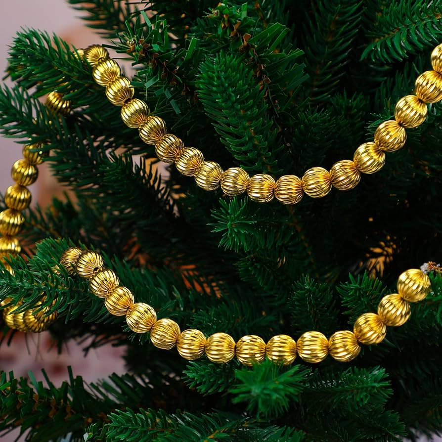 6 ft Brass Bead Garland for Christmas Tree Vintage Gold Metal Bead Garland Decoration for Xmas Ho... | Amazon (US)